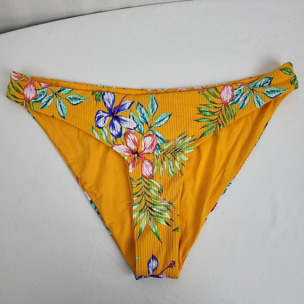 Tinibikini Womens Yellow Floral Elastic Waist Pull On Thong Bottom Size XL